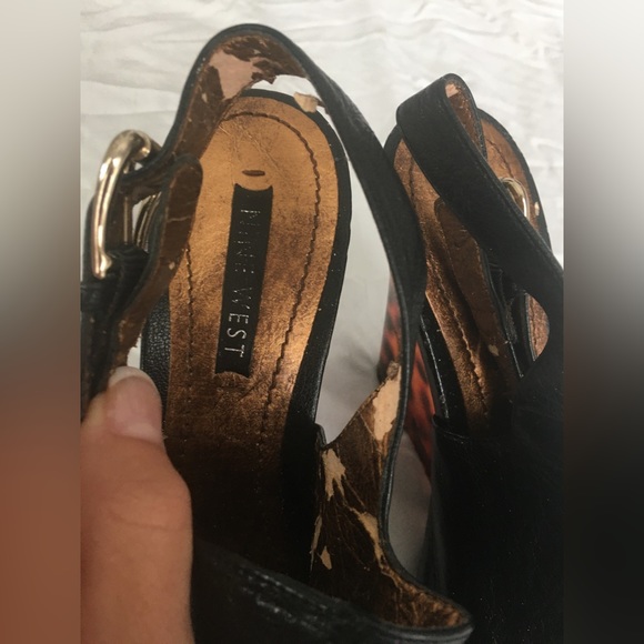 Y2k Nine West open toe sling back bootie black leather leopard clear heel - Picture 6 of 11